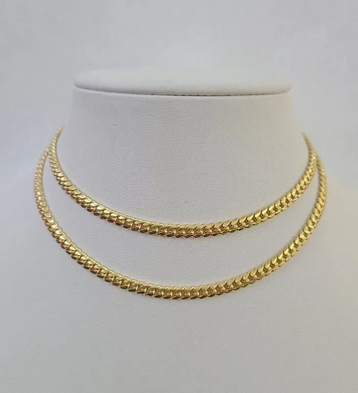 18k Solid Miami Cuban Necklace Chain Yellow Gold 4mm 28 Inch Genuine Real Gold and Diamond Necklaces
