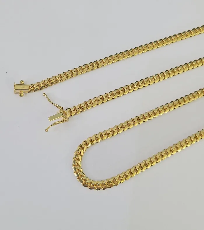 18k Solid Miami Cuban Necklace Chain Yellow Gold 4mm 28 Inch Genuine Real Gold and Diamond Necklaces