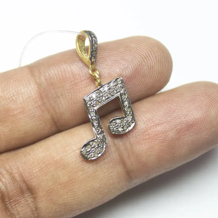 1pc Musical Note Pave Diamond Ruby 925 Sterling Silver Oxidized Charm Pendant 27mm x 15mm Beads Supplies USA Necklaces