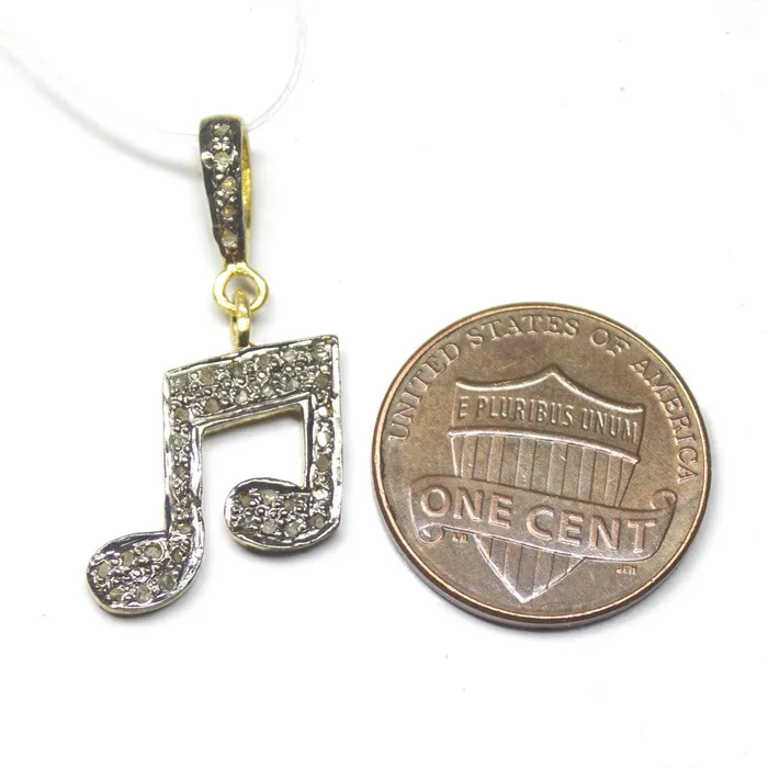 1pc Musical Note Pave Diamond Ruby 925 Sterling Silver Oxidized Charm Pendant 27mm x 15mm Beads Supplies USA Necklaces