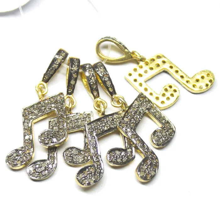 1pc Musical Note Pave Diamond Ruby 925 Sterling Silver Oxidized Charm Pendant 27mm x 15mm Beads Supplies USA Necklaces
