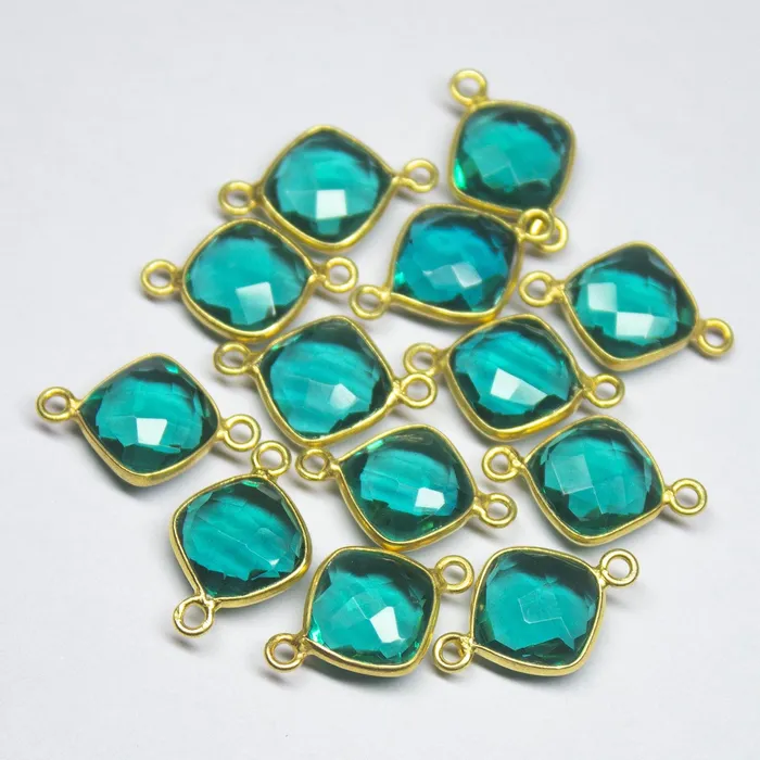 5 matching pair 16mm Green Quartz Cushion Briolette 925 Sterling Silver Connector Quartz Connector Beads Supplies USA Rings