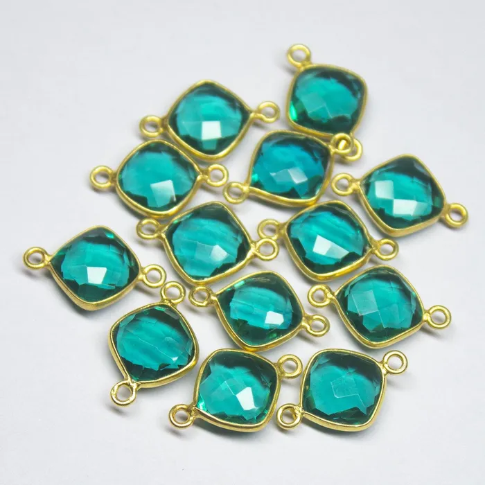 5 matching pair 16mm Green Quartz Cushion Briolette 925 Sterling Silver Connector Quartz Connector Beads Supplies USA Rings