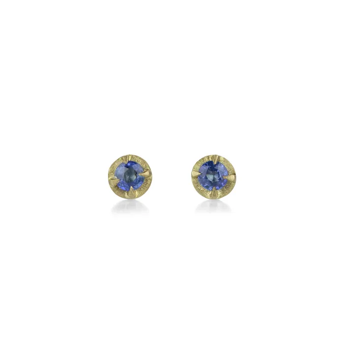 Annie Fensterstock Earrings Prong Set Blue Sapphire Stud Earrings