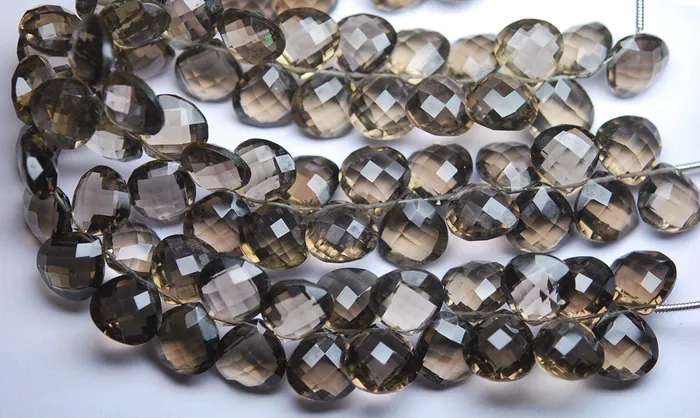 Beads Supplies USA 7 Inch Strand 42 Beads Finest QualityMatched Pair 9mm SizeSmoky Quartz Faceted Heart Shaped Briolettes Necklaces