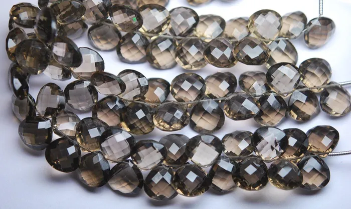Beads Supplies USA 7 Inch Strand 42 Beads Finest QualityMatched Pair 9mm SizeSmoky Quartz Faceted Heart Shaped Briolettes Necklaces