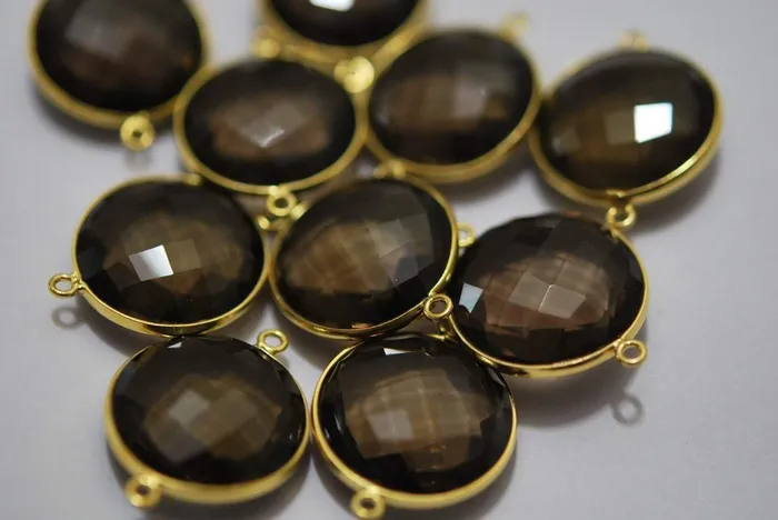 Beads Supplies USA Necklaces 925 Sterling Vermeil SilverSmoky Quartz Faceted Coins Shape Connector 10 Piece Of 26mm Beads Supplies USA Necklaces 925 Sterling Vermeil SilverSmoky Quartz Faceted Coins Shape Connector 10 Piece Of 26mm