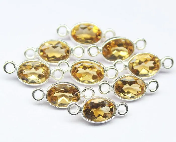 Beads Supplies USA Rings Citrine 925 Sterling Silver Oval Connector Bezel Finding 131415mm