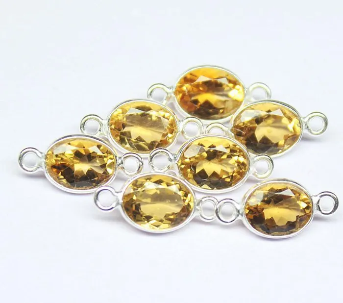 Beads Supplies USA Rings Citrine 925 Sterling Silver Oval Connector Bezel Finding 131415mm