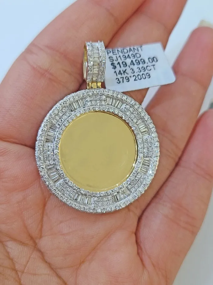 Charm Necklaces 14k Real Yellow Gold And Diamond Circular Charm Pendant 339CT Gold and Diamond