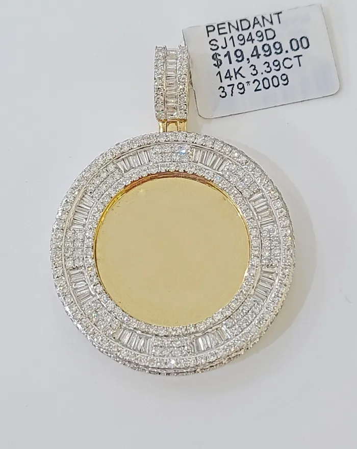 Charm Necklaces 14k Real Yellow Gold And Diamond Circular Charm Pendant 339CT Gold and Diamond
