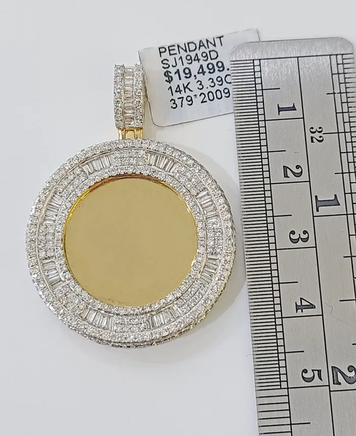 Charm Necklaces 14k Real Yellow Gold And Diamond Circular Charm Pendant 339CT Gold and Diamond