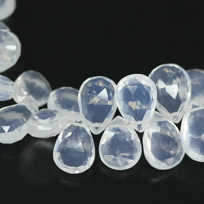 Earrings Beads Supplies USA Natural White Ice Quartz Faceted Pear Drop Beads 7mm 10mm 8inches