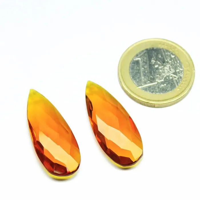 Earrings Brandy Citrine Quartz Faceted Pear Drop Briolette Gemstone Pair Beads 2pc 30mm Jalvi Co