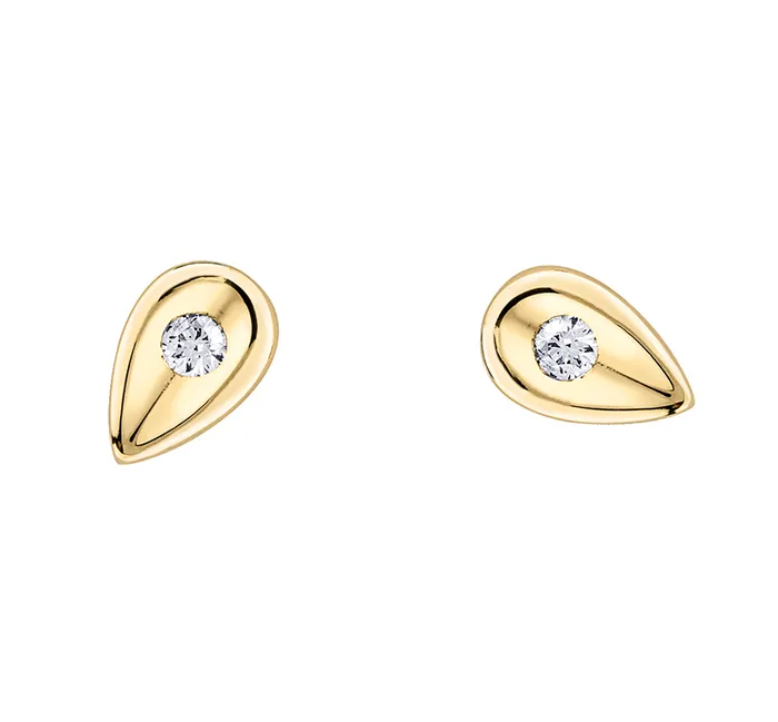 Earrings Forever Jewellery 10kt Yellow Gold Teardrop Stud Earrings with Diamond Accents Earrings Forever Jewellery 10kt Yellow Gold Teardrop Stud Earrings with Diamond Accents