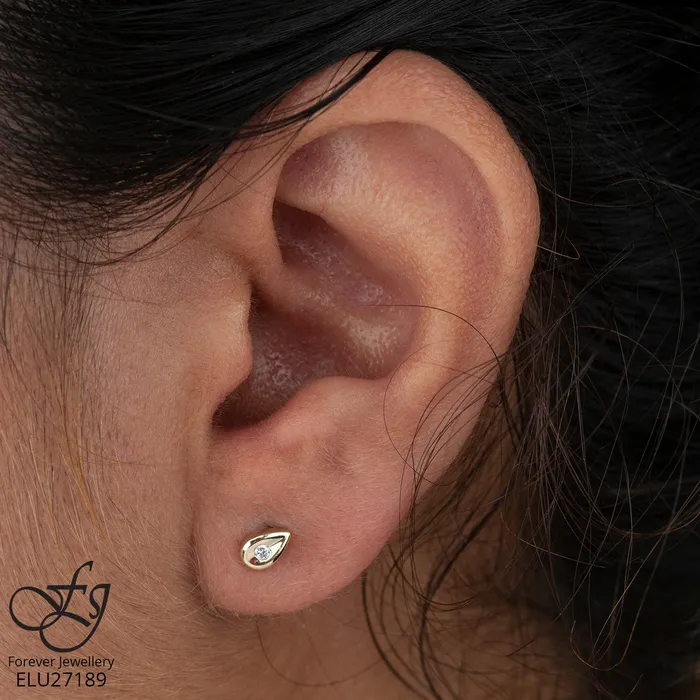 Earrings Forever Jewellery 10kt Yellow Gold Teardrop Stud Earrings with Diamond Accents