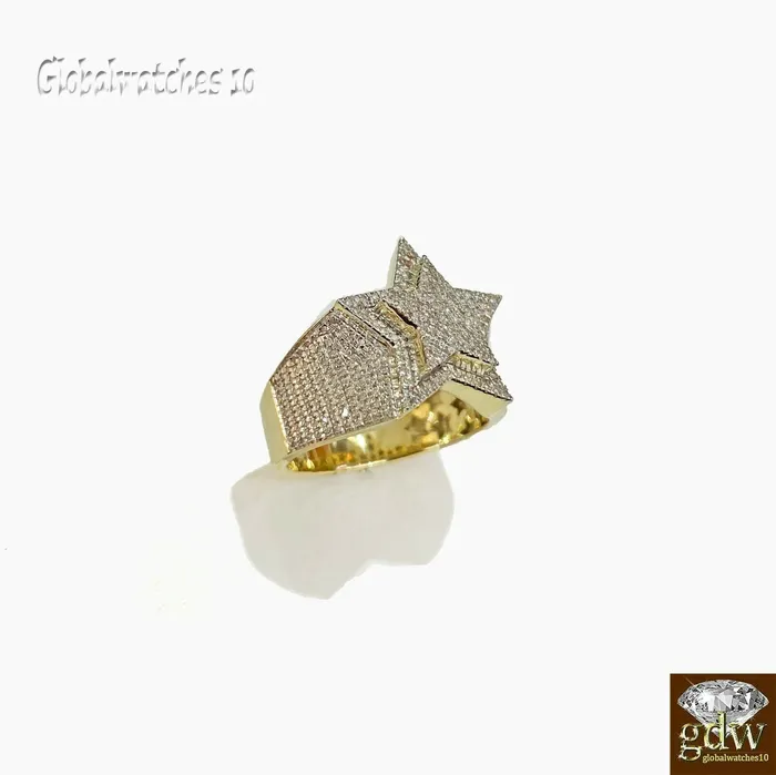 Earrings Gold and Diamond 10k Gold Mens Diamond Ring and Earring Set Star Shaped Ring and Earring Real