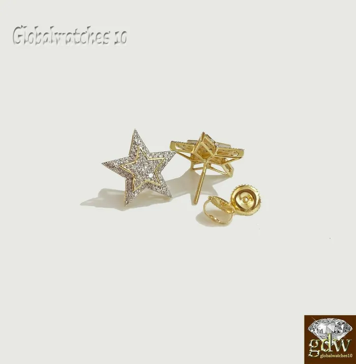 Earrings Gold and Diamond 10k Gold Mens Diamond Ring and Earring Set Star Shaped Ring and Earring Real