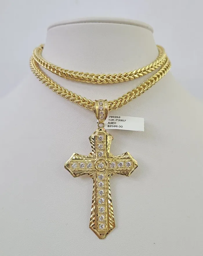 Gold and Diamond Necklaces 10K Franco Chain Jesus Cross Pendant Charm Necklace 2026 5mm Gold SET Yellow Gold and Diamond Necklaces 10K Franco Chain Jesus Cross Pendant Charm Necklace 2026 5mm Gold SET Yellow