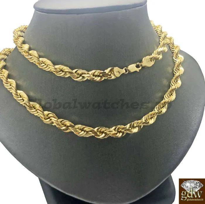 Gold and Diamond Necklaces 10K Gold Solid Rope Chain Necklace 26 Inch Lobster Clasp for Men Real 10k Gold Gold and Diamond Necklaces 10K Gold Solid Rope Chain Necklace 26 Inch Lobster Clasp for Men Real 10k Gold