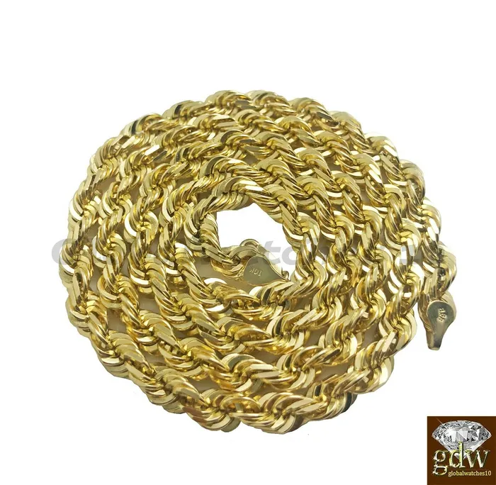 Gold and Diamond Necklaces 10K Gold Solid Rope Chain Necklace 26 Inch Lobster Clasp for Men Real 10k Gold