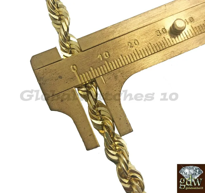 Gold and Diamond Necklaces 10K Gold Solid Rope Chain Necklace 26 Inch Lobster Clasp for Men Real 10k Gold