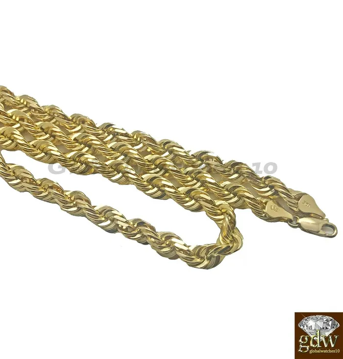 Gold and Diamond Necklaces 10K Gold Solid Rope Chain Necklace 26 Inch Lobster Clasp for Men Real 10k Gold