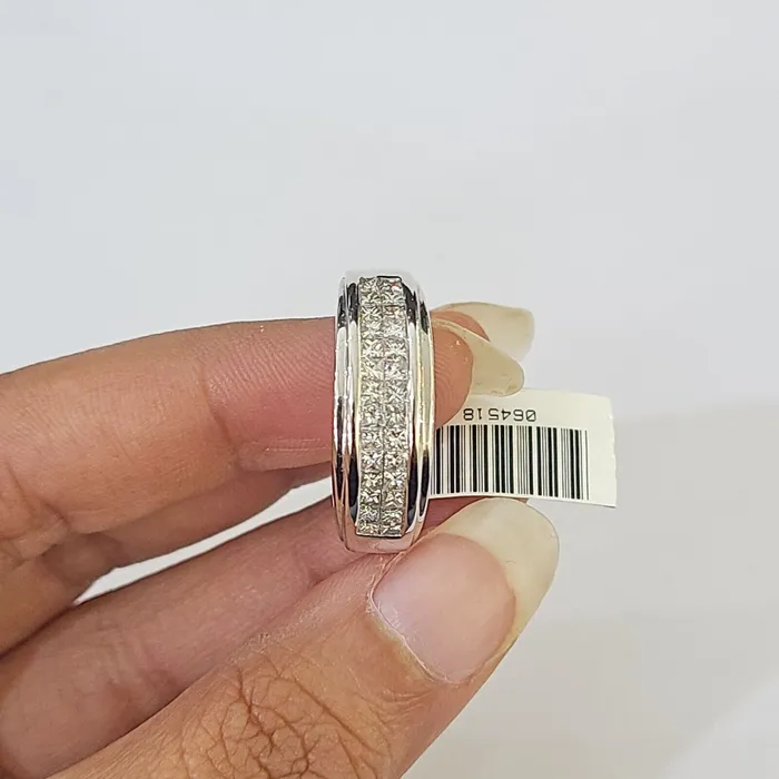 Gold and Diamond REAL 14k White Gold Diamond 2 Row Ring Size 10 Wedding Engagement Ring Rings