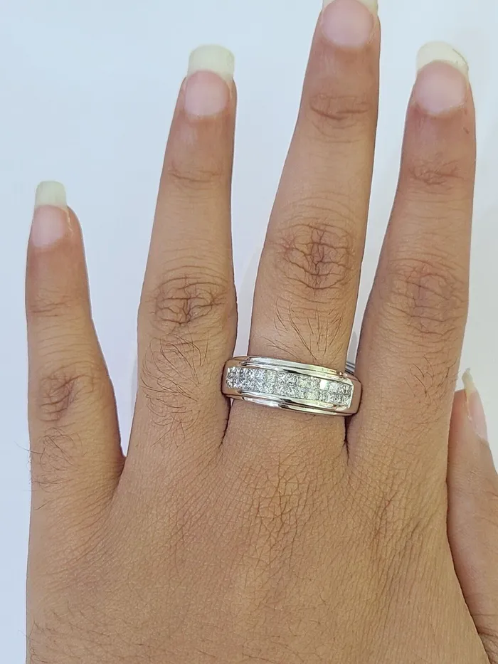 Gold and Diamond REAL 14k White Gold Diamond 2 Row Ring Size 10 Wedding Engagement Ring Rings