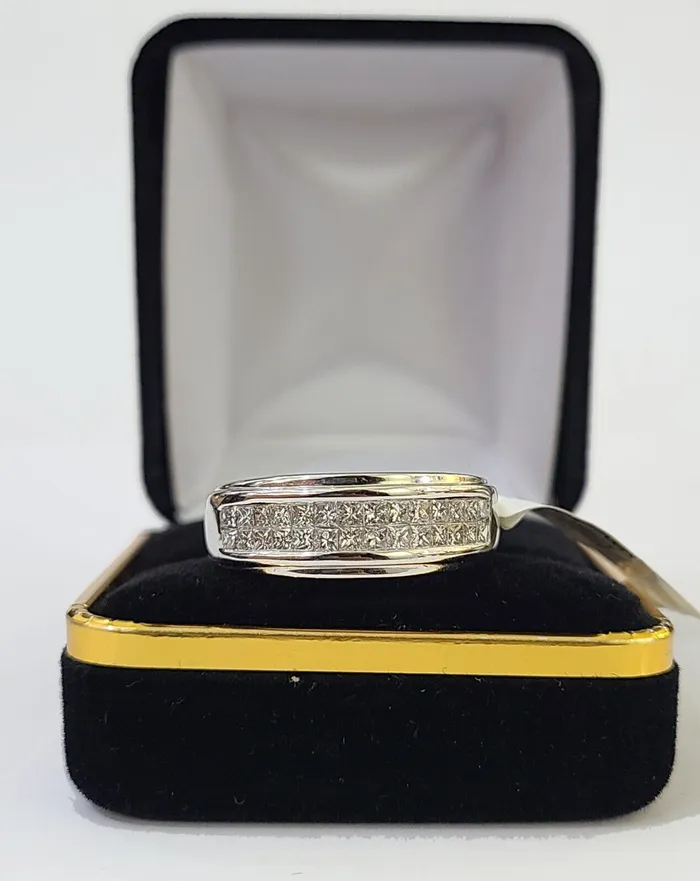 Gold and Diamond REAL 14k White Gold Diamond 2 Row Ring Size 10 Wedding Engagement Ring Rings