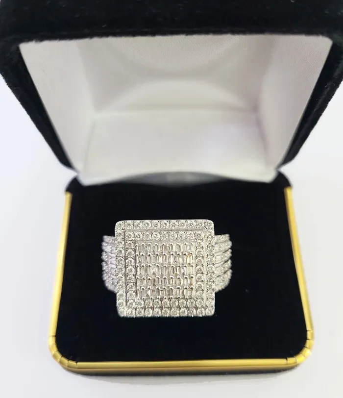 Gold and Diamond Rings Real 10k Yellow Gold Diamond Ring Square Shaped Men Engagement Wedding Ring