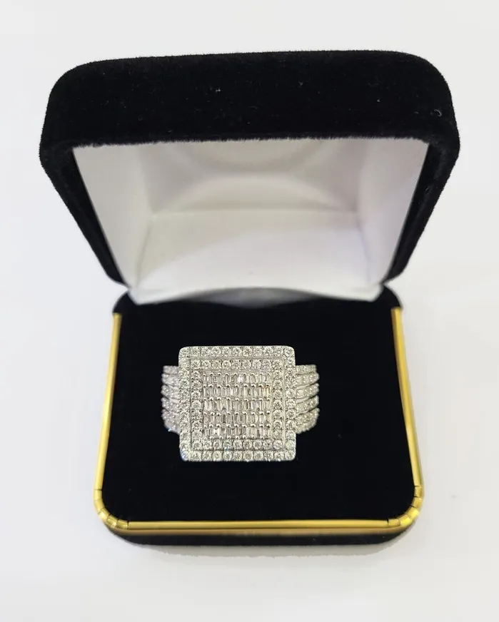 Gold and Diamond Rings Real 10k Yellow Gold Diamond Ring Square Shaped Men Engagement Wedding Ring