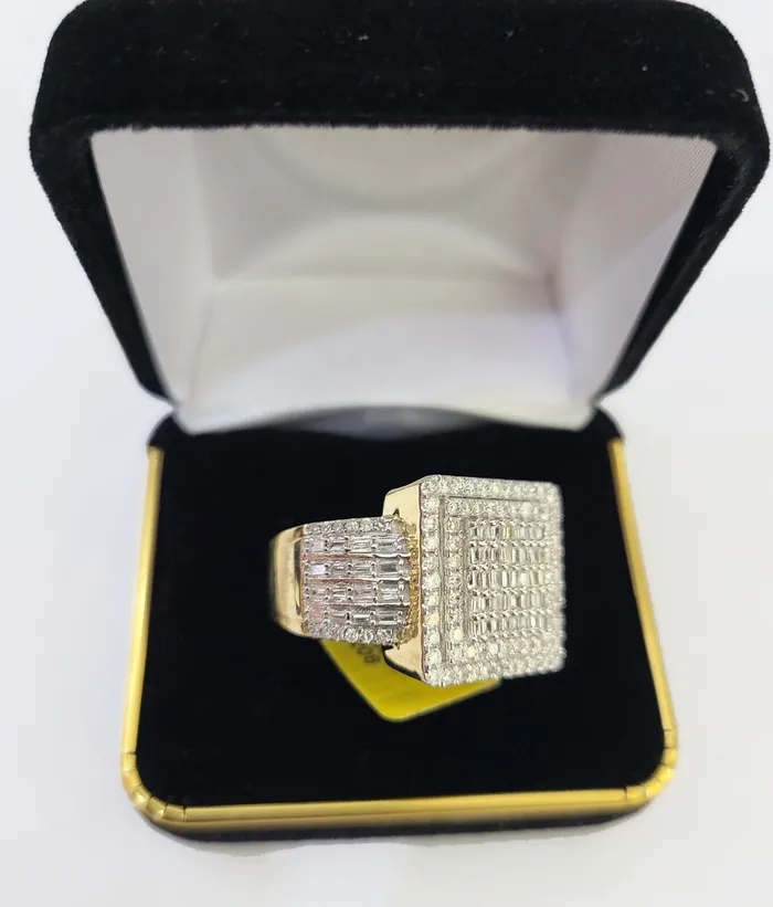 Gold and Diamond Rings Real 10k Yellow Gold Diamond Ring Square Shaped Men Engagement Wedding Ring