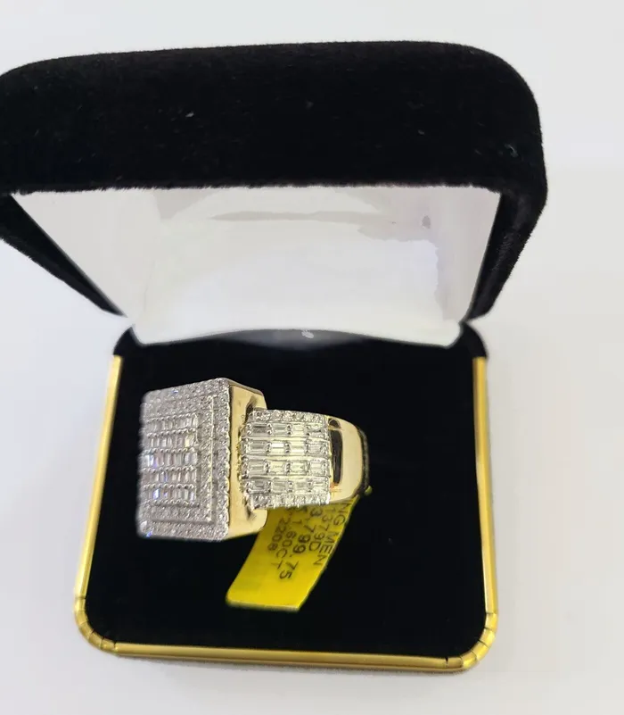 Gold and Diamond Rings Real 10k Yellow Gold Diamond Ring Square Shaped Men Engagement Wedding Ring