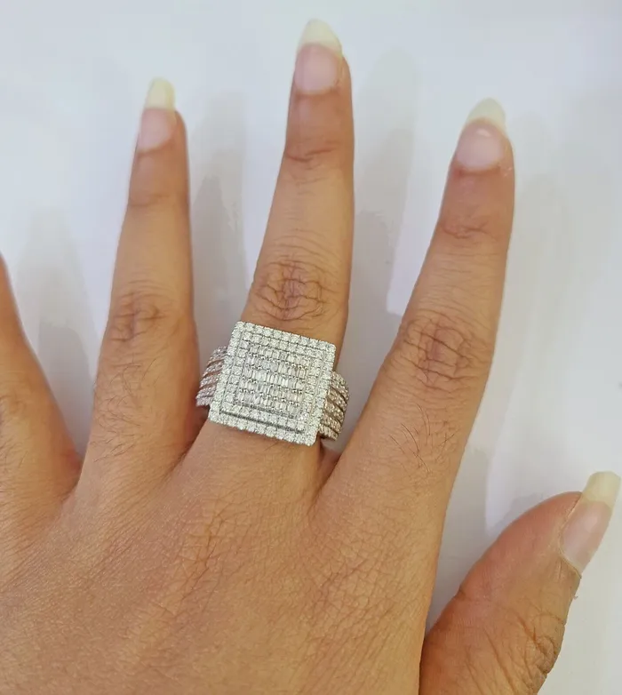 Gold and Diamond Rings Real 10k Yellow Gold Diamond Ring Square Shaped Men Engagement Wedding Ring