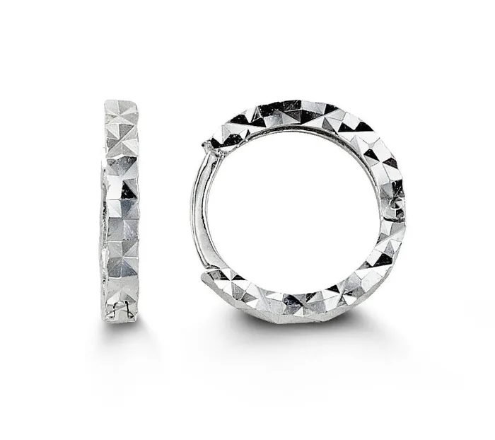 Independent Jewellers Earrings 10kt White Gold Diamond Cut Huggie Hoop Earrings Independent Jewellers Earrings 10kt White Gold Diamond Cut Huggie Hoop Earrings
