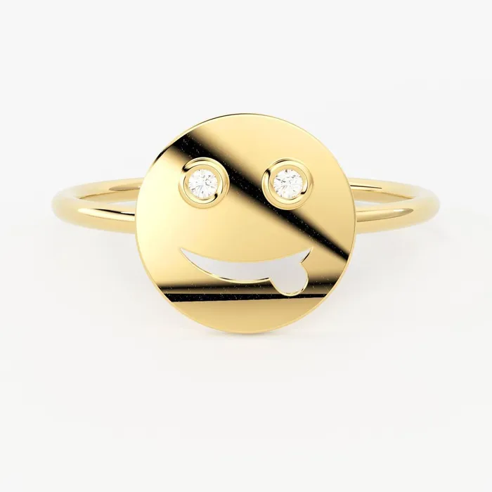 Jalvi Co Rings Smiley Face Diamond Band in 14k Gold Brilliant Diamond Ring Gold Band White Diamond Ring Diamond Bezel Wedding Band