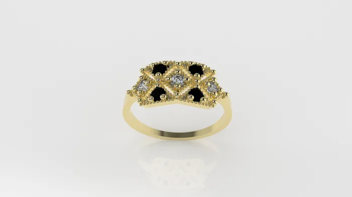 JCM DESIGN JEWELRY 14K Ring with 4 BLACK DIAMONDS 3 DIAMONDS Stt Prong FILIGREE Rings