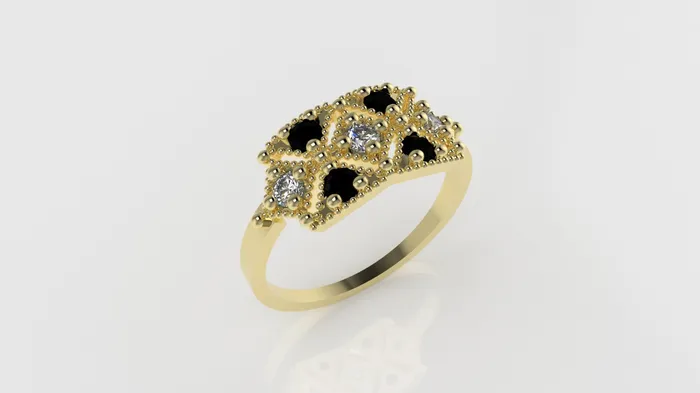 JCM DESIGN JEWELRY 14K Ring with 4 BLACK DIAMONDS 3 DIAMONDS Stt Prong FILIGREE Rings