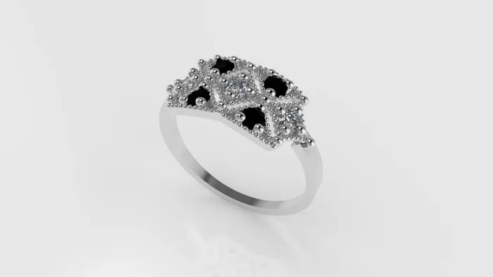 JCM DESIGN JEWELRY 14K Ring with 4 BLACK DIAMONDS 3 DIAMONDS Stt Prong FILIGREE Rings