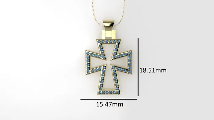 JCM DESIGN JEWELRY Necklaces 14K Pendant with 58 Blue Topaz 1mm each Cross Style Only Pendant