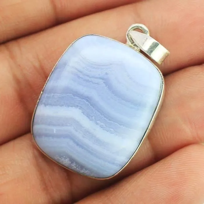 Necklaces 1082g Totally Handmade Blue Lace Agate 925 Sterling Silver Pendant Agate Pendant Beads Supplies USA Necklaces 1082g Totally Handmade Blue Lace Agate 925 Sterling Silver Pendant Agate Pendant Beads Supplies USA