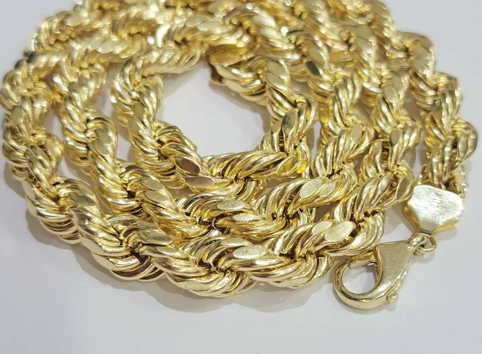 Necklaces 10K Solid Gold Rope Chain Mens Necklace 10mm Length 22 24 26 28 Inch HEAVY Gold and Diamond