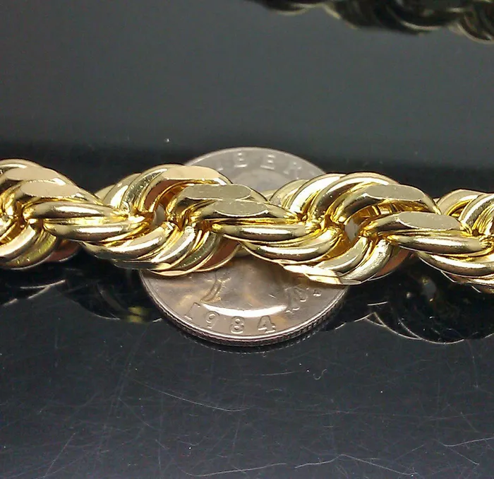 Necklaces 10K Solid Gold Rope Chain Mens Necklace 10mm Length 22 24 26 28 Inch HEAVY Gold and Diamond