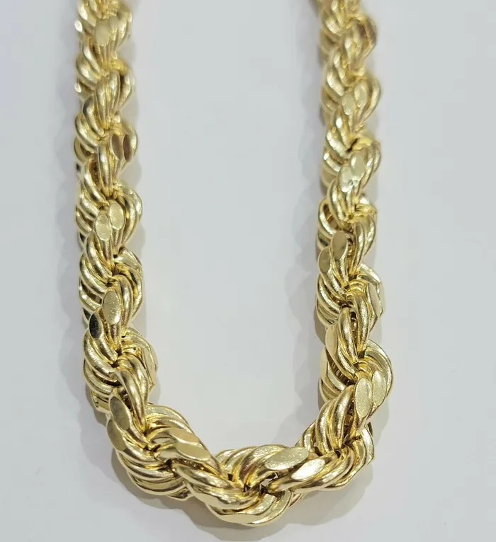 Necklaces 10K Solid Gold Rope Chain Mens Necklace 10mm Length 22 24 26 28 Inch HEAVY Gold and Diamond