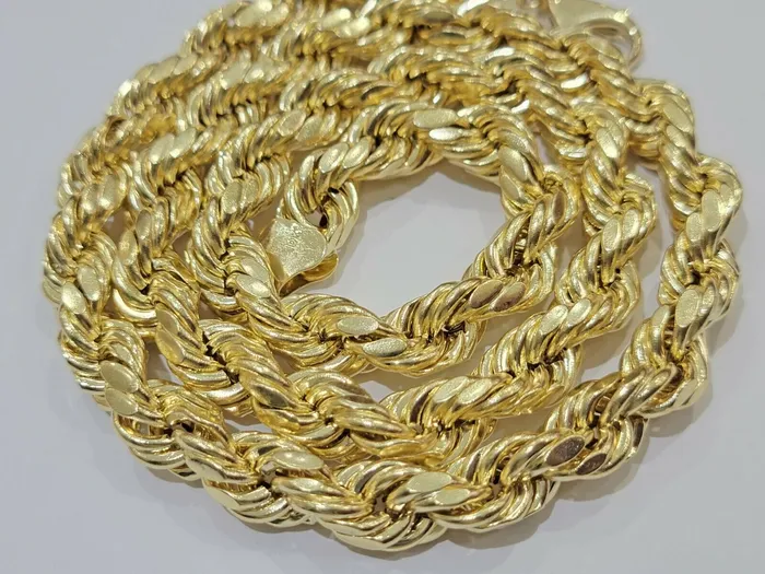 Necklaces 10K Solid Gold Rope Chain Mens Necklace 10mm Length 22 24 26 28 Inch HEAVY Gold and Diamond