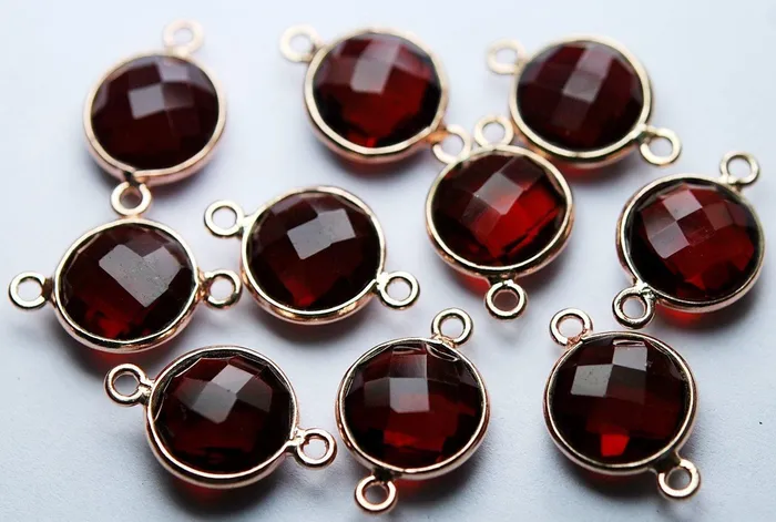 Necklaces Beads Supplies USA 925 Sterling Rose GoldRuby Red Quartz Faceted Coins Shape Connector 10 Piece Of 17mm Necklaces Beads Supplies USA 925 Sterling Rose GoldRuby Red Quartz Faceted Coins Shape Connector 10 Piece Of 17mm