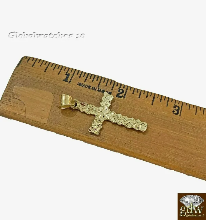 Necklaces Gold and Diamond 10k Gold Jesus Cross Charm Pendant with Miami Cuban Chain in 22 24 26 28 Inch