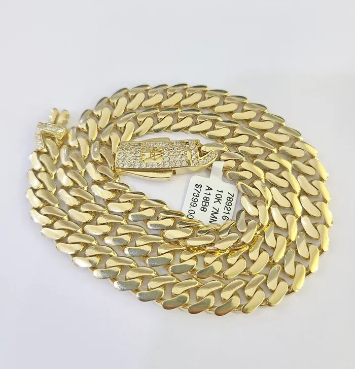 Necklaces Gold and Diamond Real 10k Royal Monaco Chain 7mm 1624 inches Necklace Yellow Gold Box Clasp