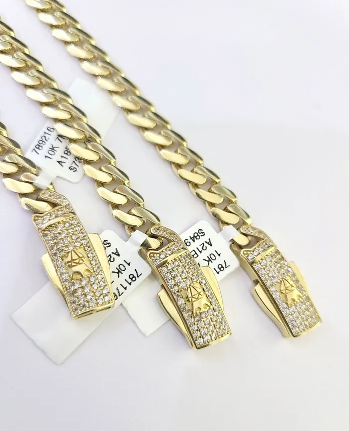 Necklaces Gold and Diamond Real 10k Royal Monaco Chain 7mm 1624 inches Necklace Yellow Gold Box Clasp